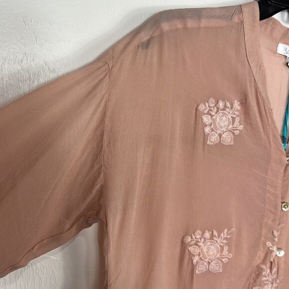 Kyla Seo Luana Rosewater Embroidered 3/4 Sleeve Tunic Top Size S - Picture 3 of 12